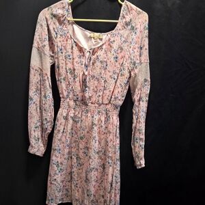 Princess Vera Wang Peasant Flowy Pink Floral Long Sleeve Dress Size M Junior EUC